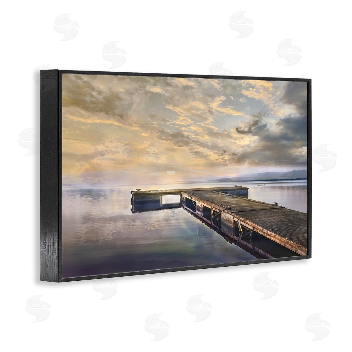 Mike Calascibetta Lazy Morning Lake Dock Black Framed Giclee Art Print