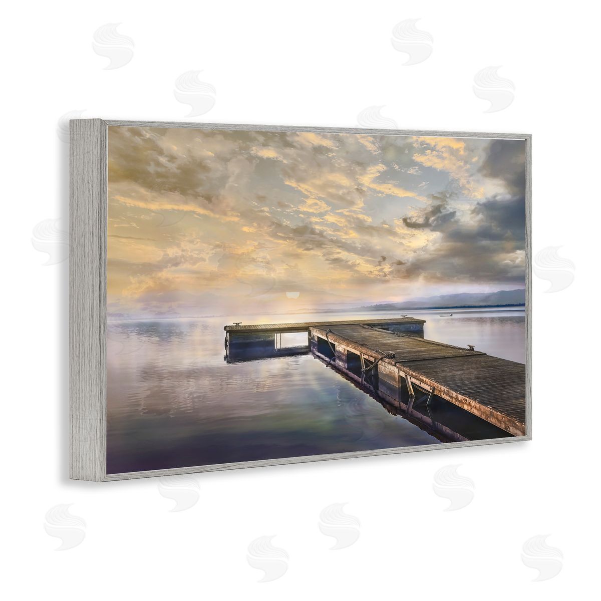 Mike Calascibetta Lazy Morning Lake Dock Gray Framed Giclee Art Print