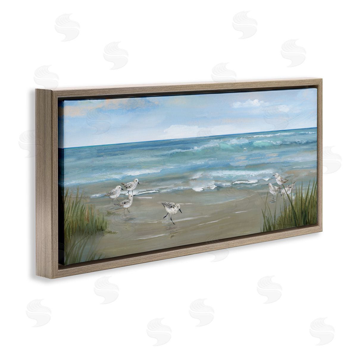 Nan Sandpiper View on Beach Brown Floating Frame Canvas Art Print