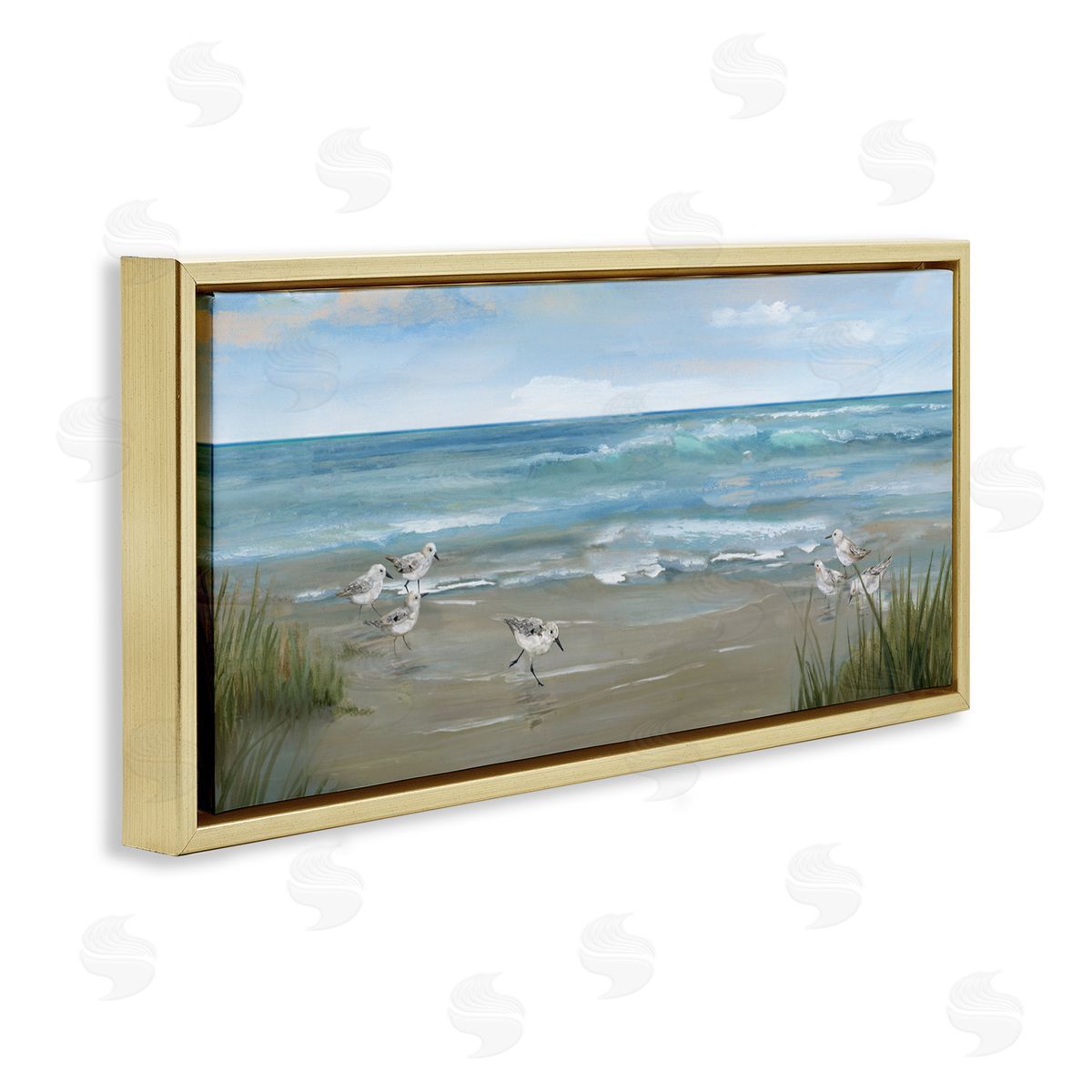 Nan Sandpiper View on Beach Gold Floating Frame Canvas Art Print