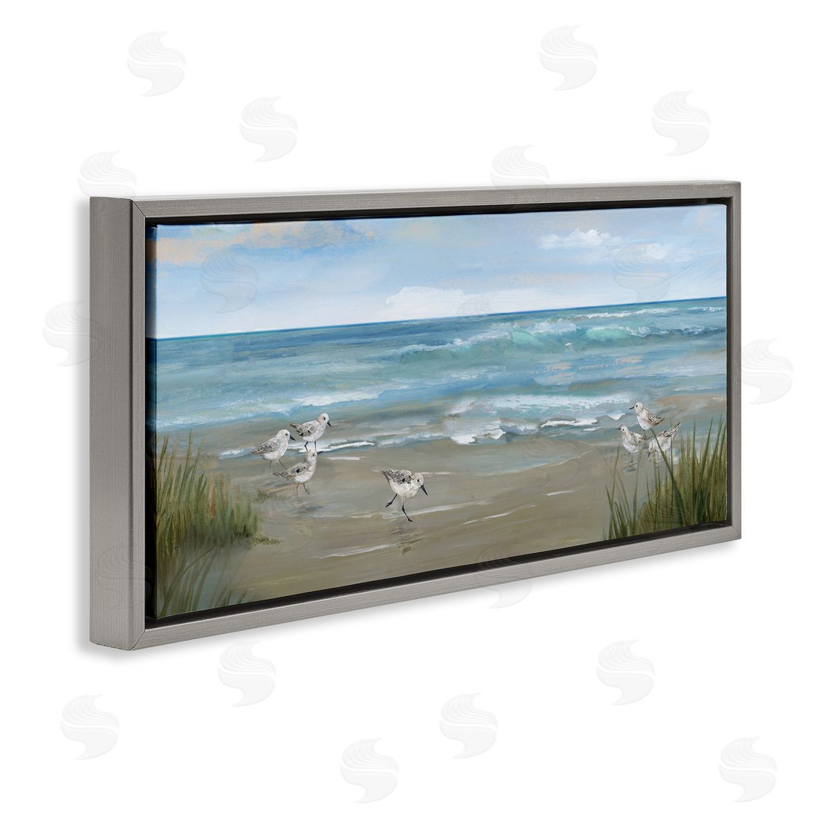 Nan Sandpiper View on Beach Gray Floating Frame Canvas Art Print