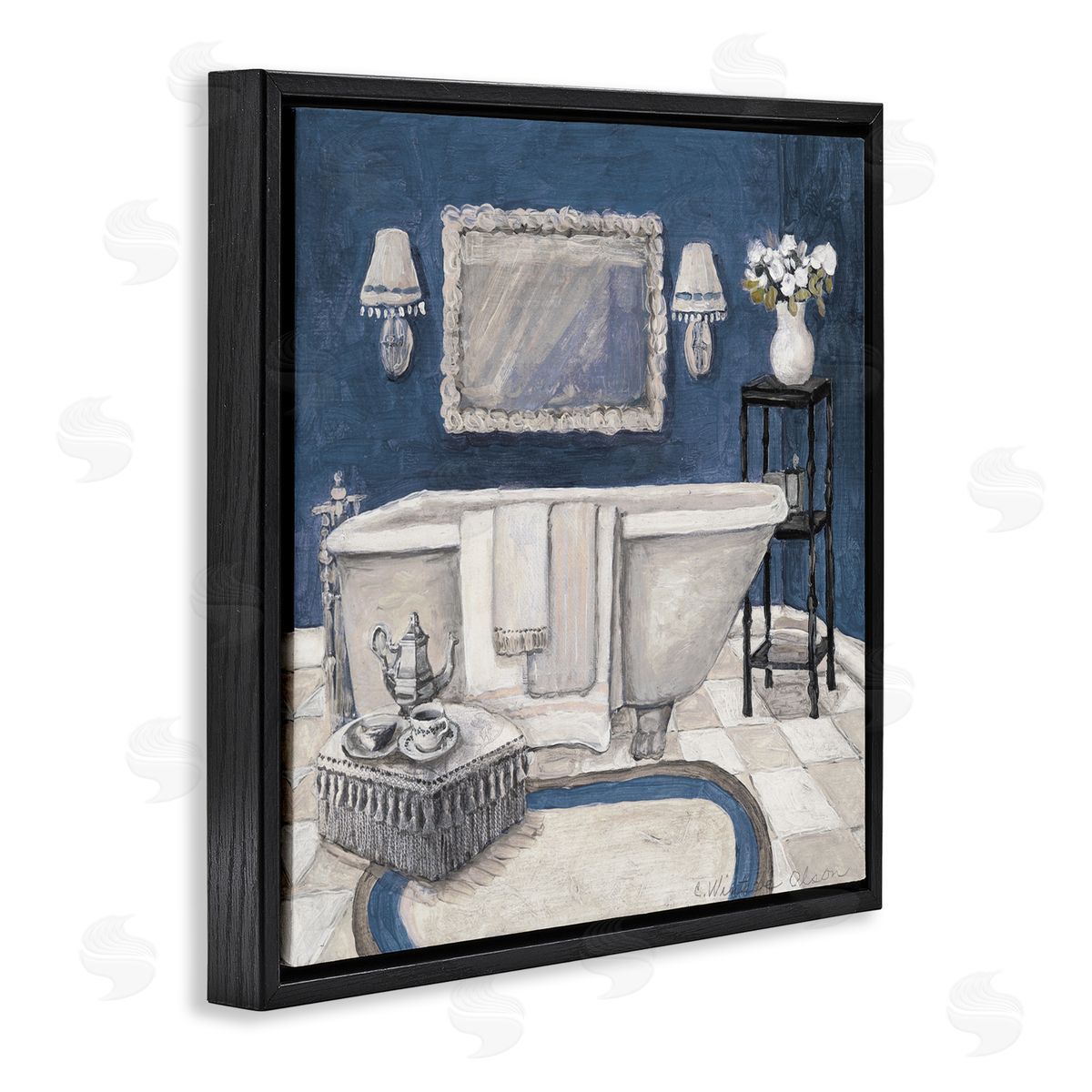 Charlene Olson Peaceful Blue Bath Black Floating Frame Canvas Wall Art Print