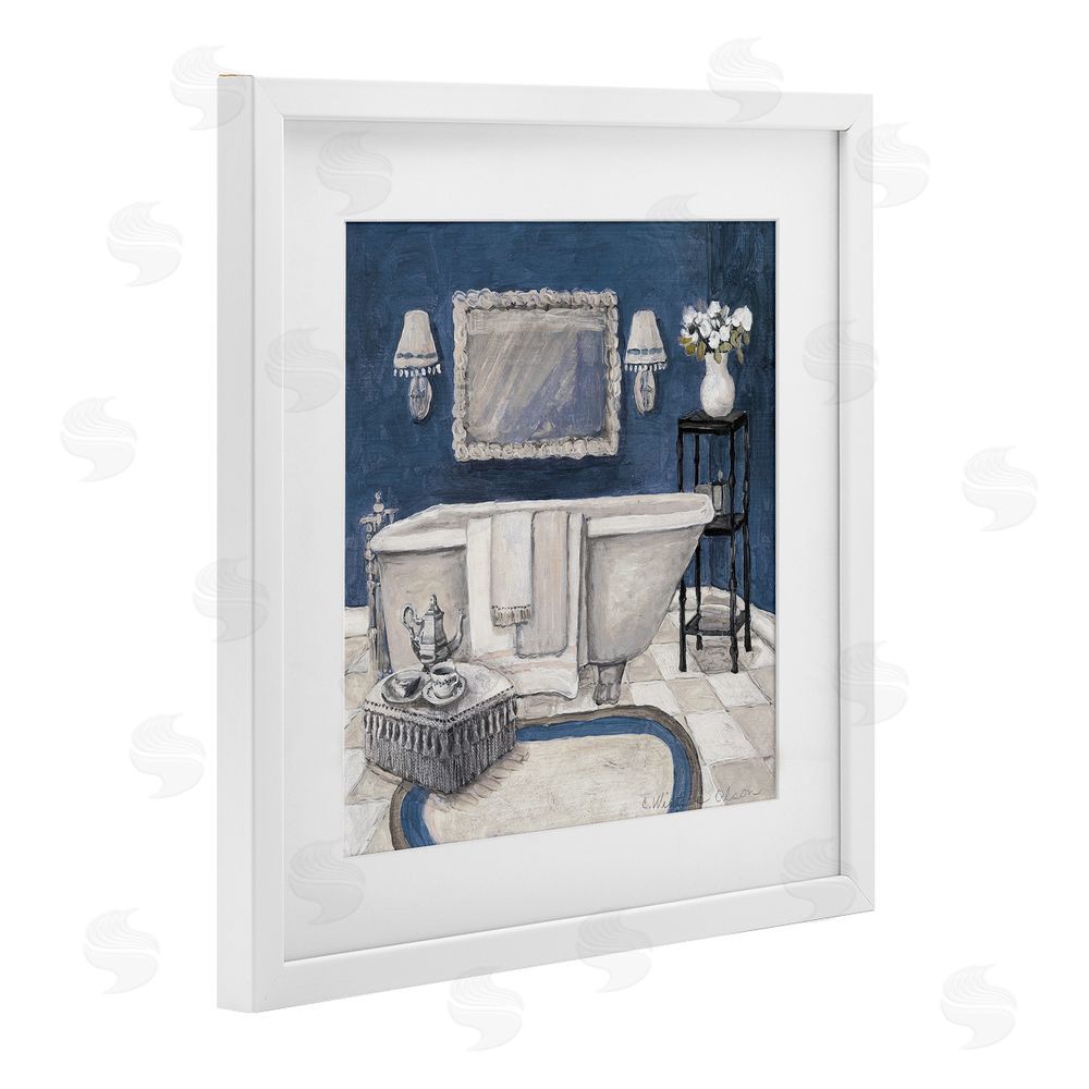 Charlene Olson Peaceful Blue Bath White Framed Print Under Glass Art
