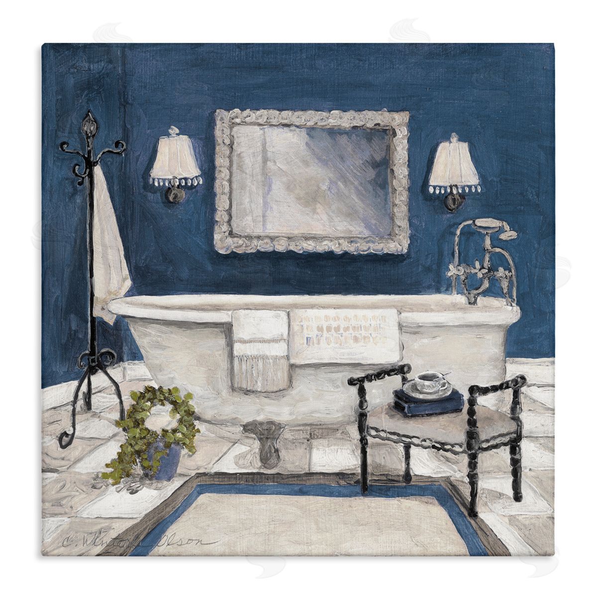 Charlene Olson Blue Bath Ready For Relaxing Canvas Wall Art Print