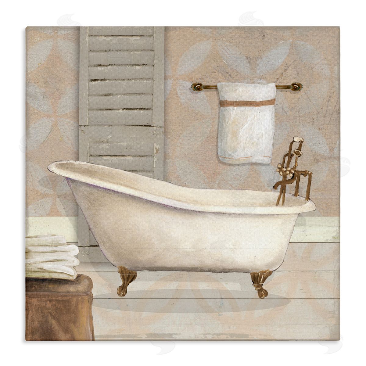 Carol Robinson Neutral Clawfoot Bathtub Canvas Wall Art Print