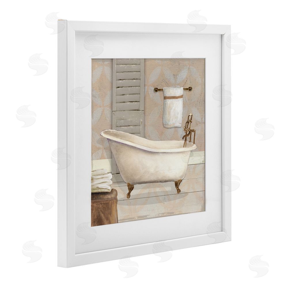Carol Robinson Neutral Clawfoot Bathtub White Framed Print Under Glass Art