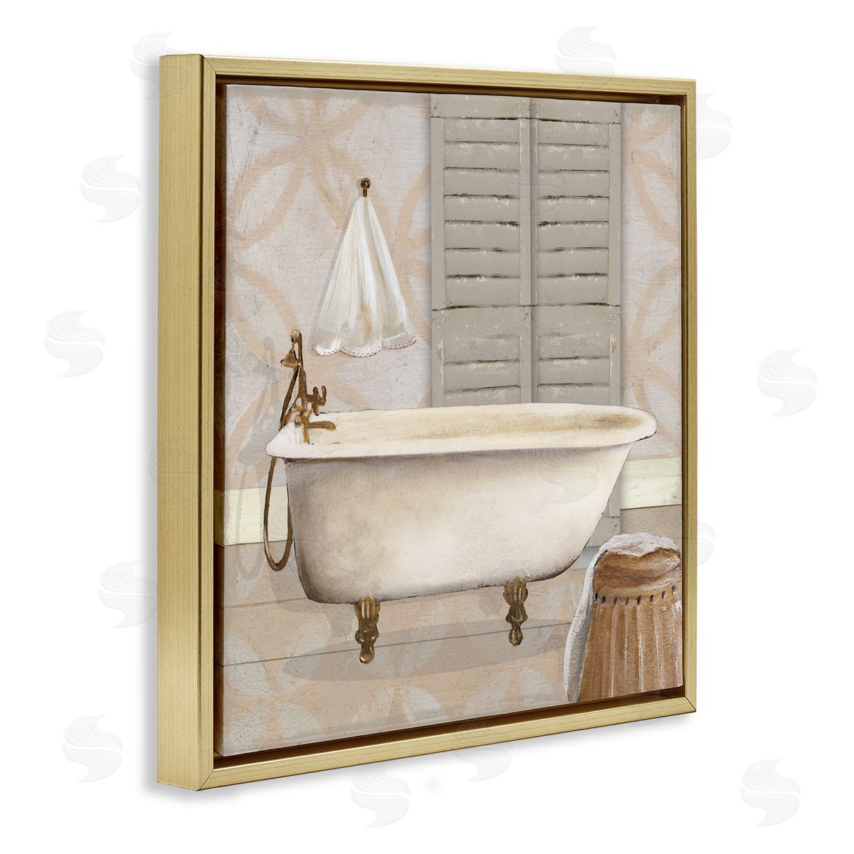 Carol Robinson Neutral Bath Rustic Gold Floating Frame Canvas Art Print