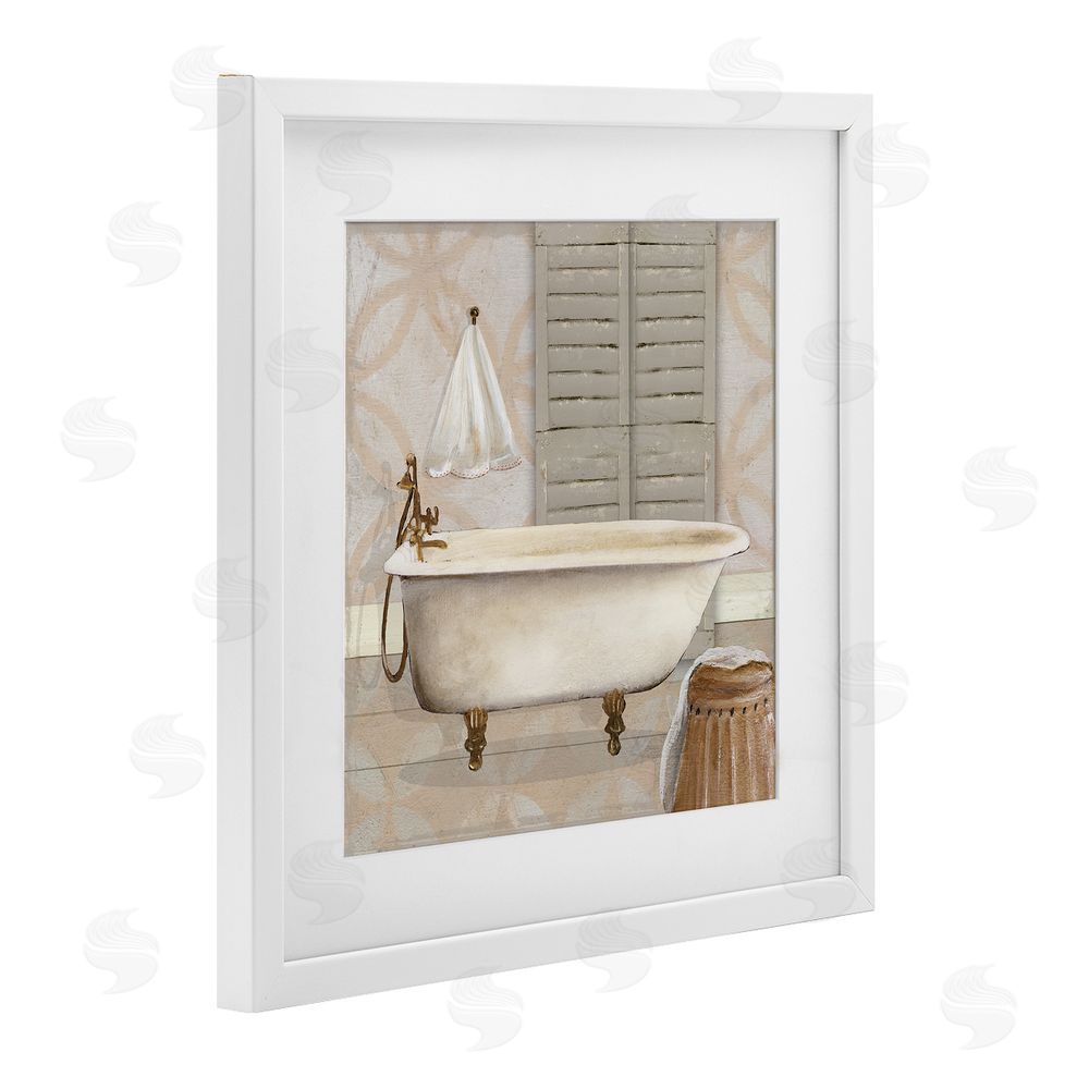 Carol Robinson Neutral Bath Rustic White Framed Print Under Glass Art