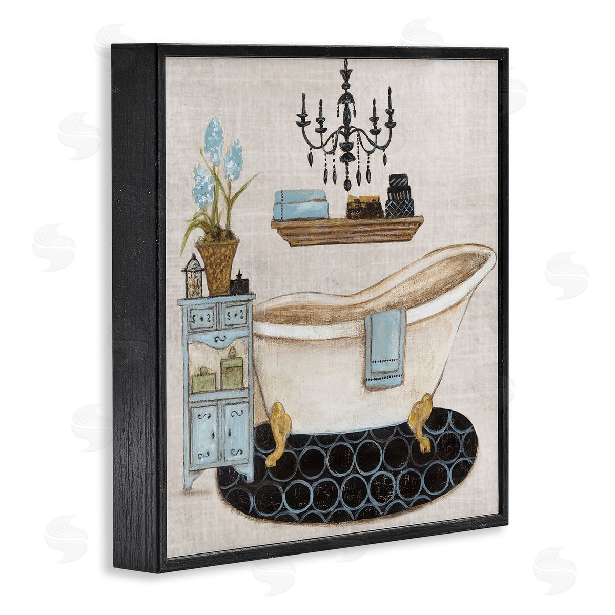 Janet Tava Blue Relaxation Bath Black Framed Giclee Art Print