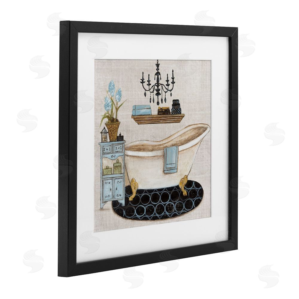 Janet Tava Blue Relaxation Bath Black Framed Print Under Glass Art
