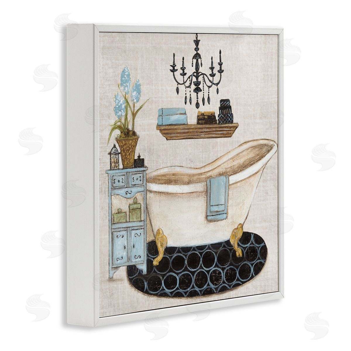 Janet Tava Blue Relaxation Bath White Frame Giclee Art Print