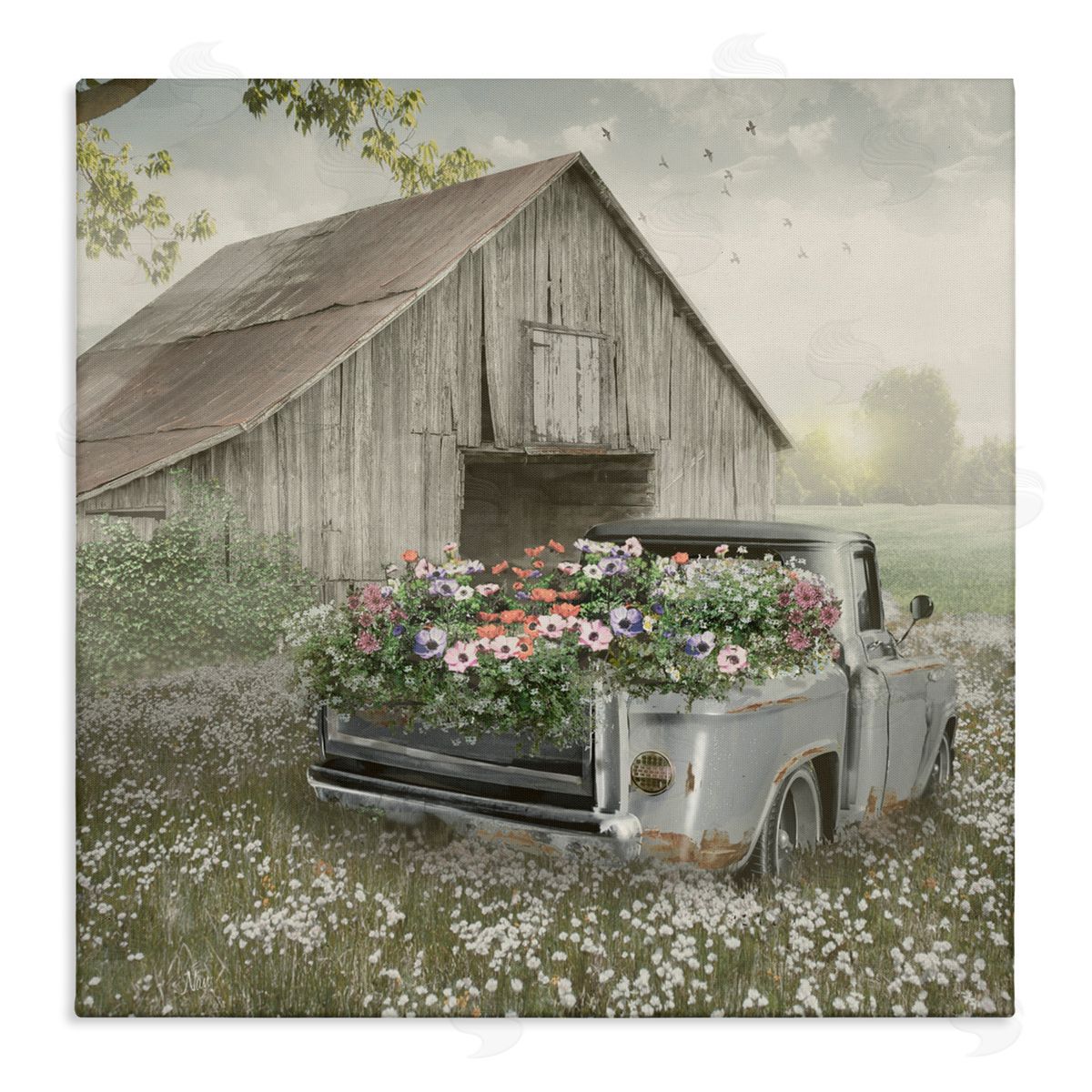 Nan Gathering Fragrance Flower Truck Canvas Wall Art Print