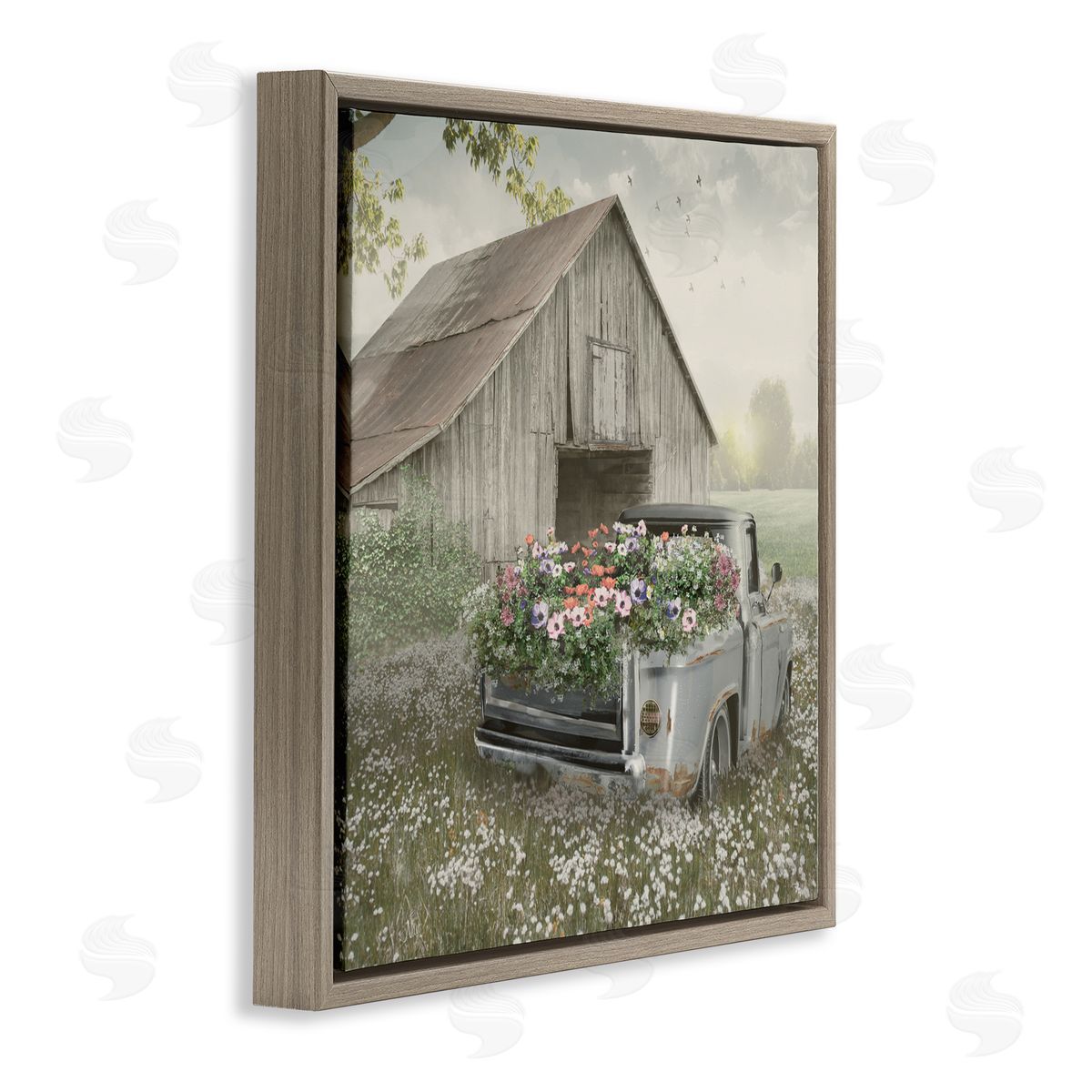 Nan Gathering Fragrance Flower Truck Brown Floating Frame Canvas Art Print