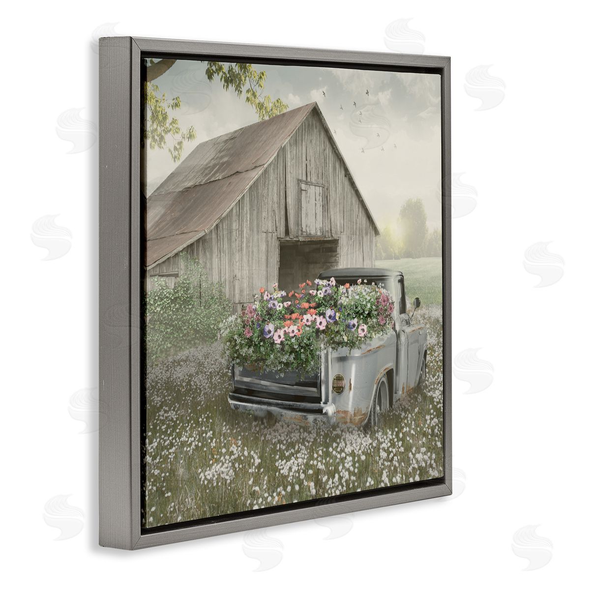 Nan Gathering Fragrance Flower Truck Gray Floating Frame Canvas Art Print