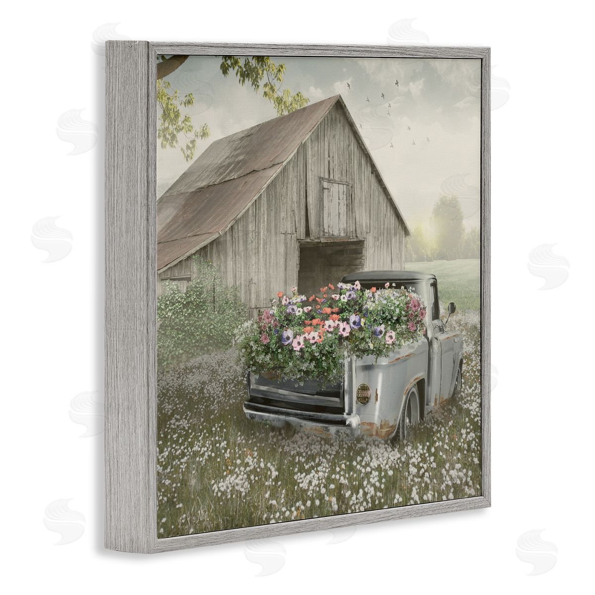 Nan Gathering Fragrance Flower Truck Gray Framed Giclee Art Print