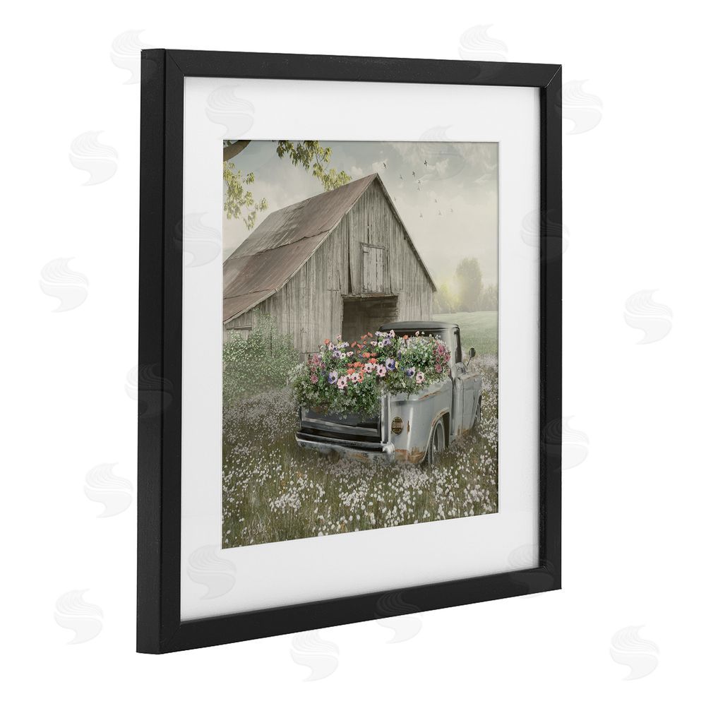 Nan Gathering Fragrance Flower Truck Black Framed Print Under Glass Art