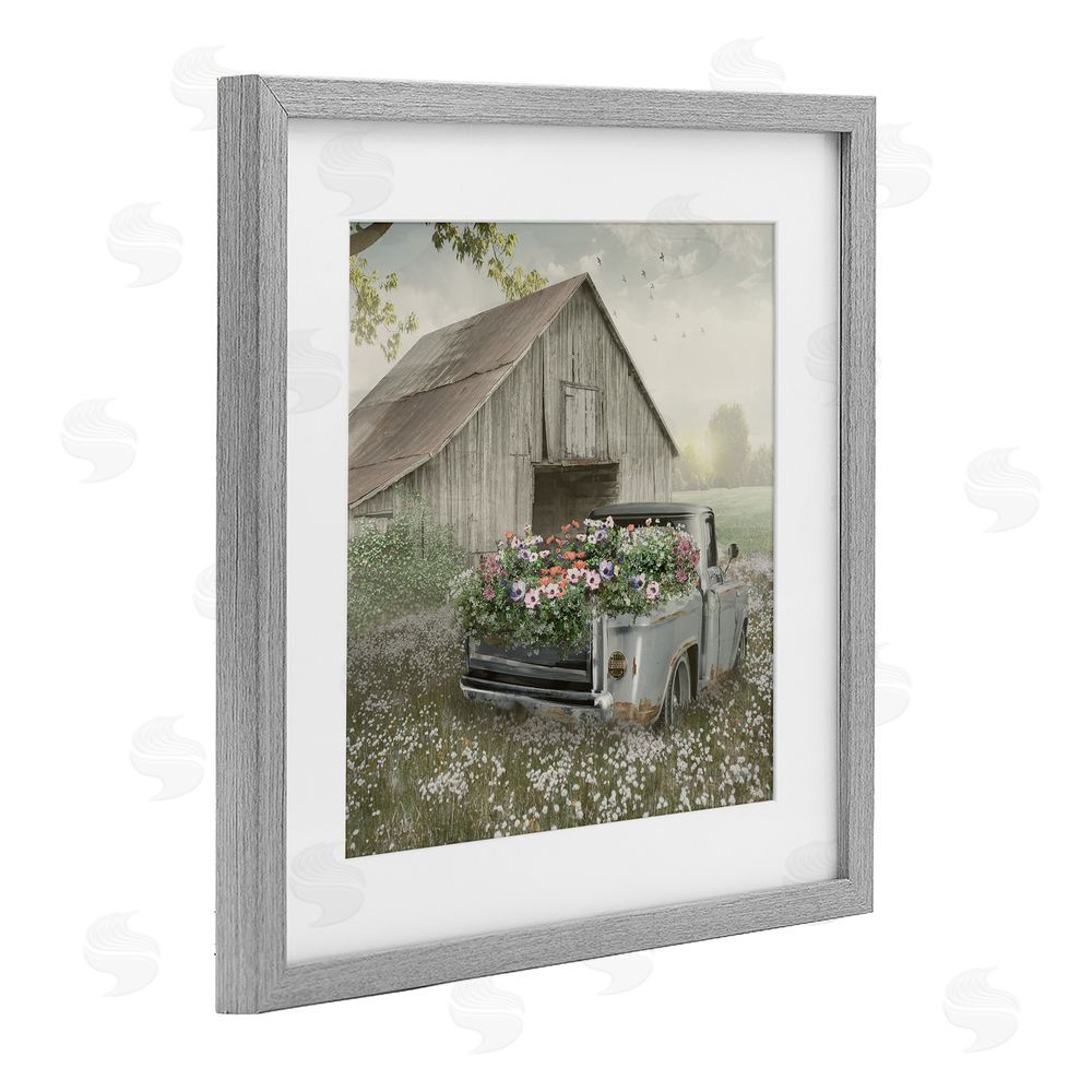 Nan Gathering Fragrance Flower Truck Gray Framed Print Under Glass Art