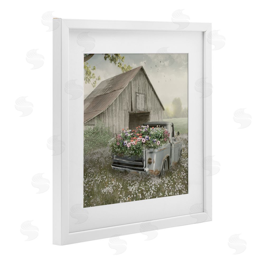 Nan Gathering Fragrance Flower Truck White Framed Print Under Glass Art