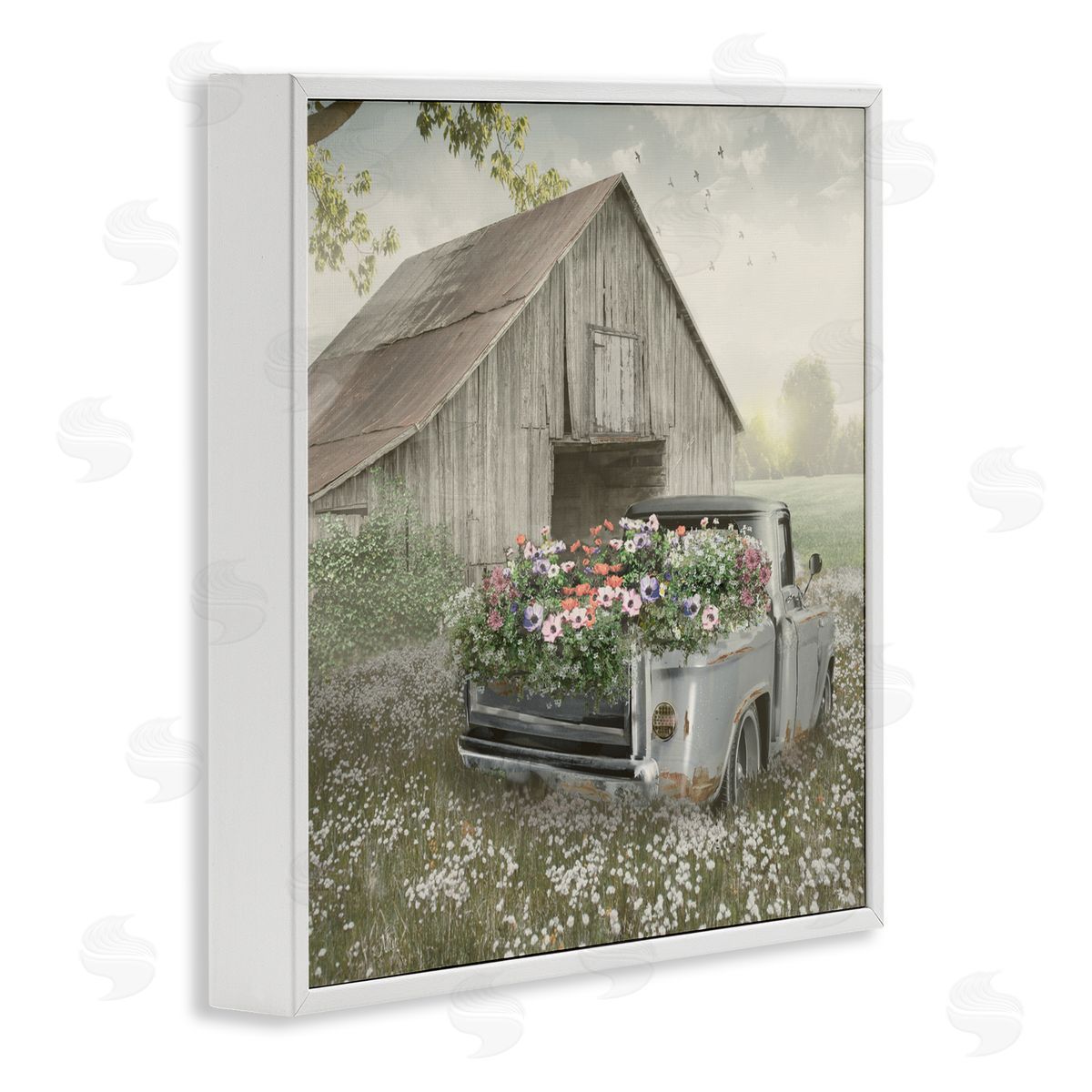 Nan Gathering Fragrance Flower Truck White Frame Giclee Art Print
