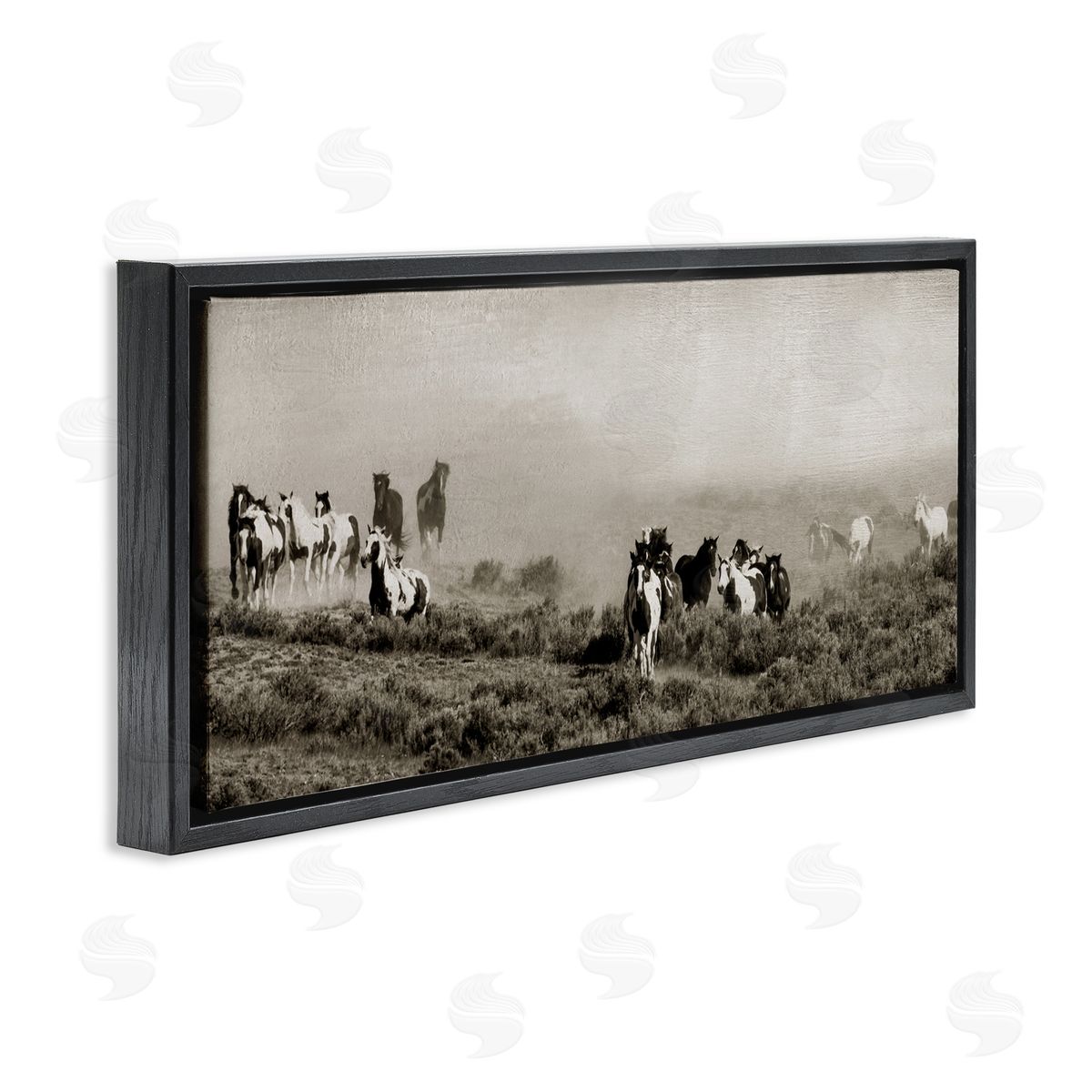 Danita Delimont Dust Up Horse Stampede Black Floating Frame Canvas Wall Art Print