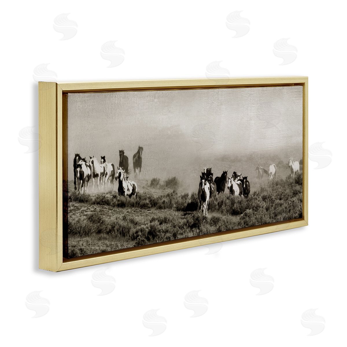 Danita Delimont Dust Up Horse Stampede Gold Floating Frame Canvas Art Print