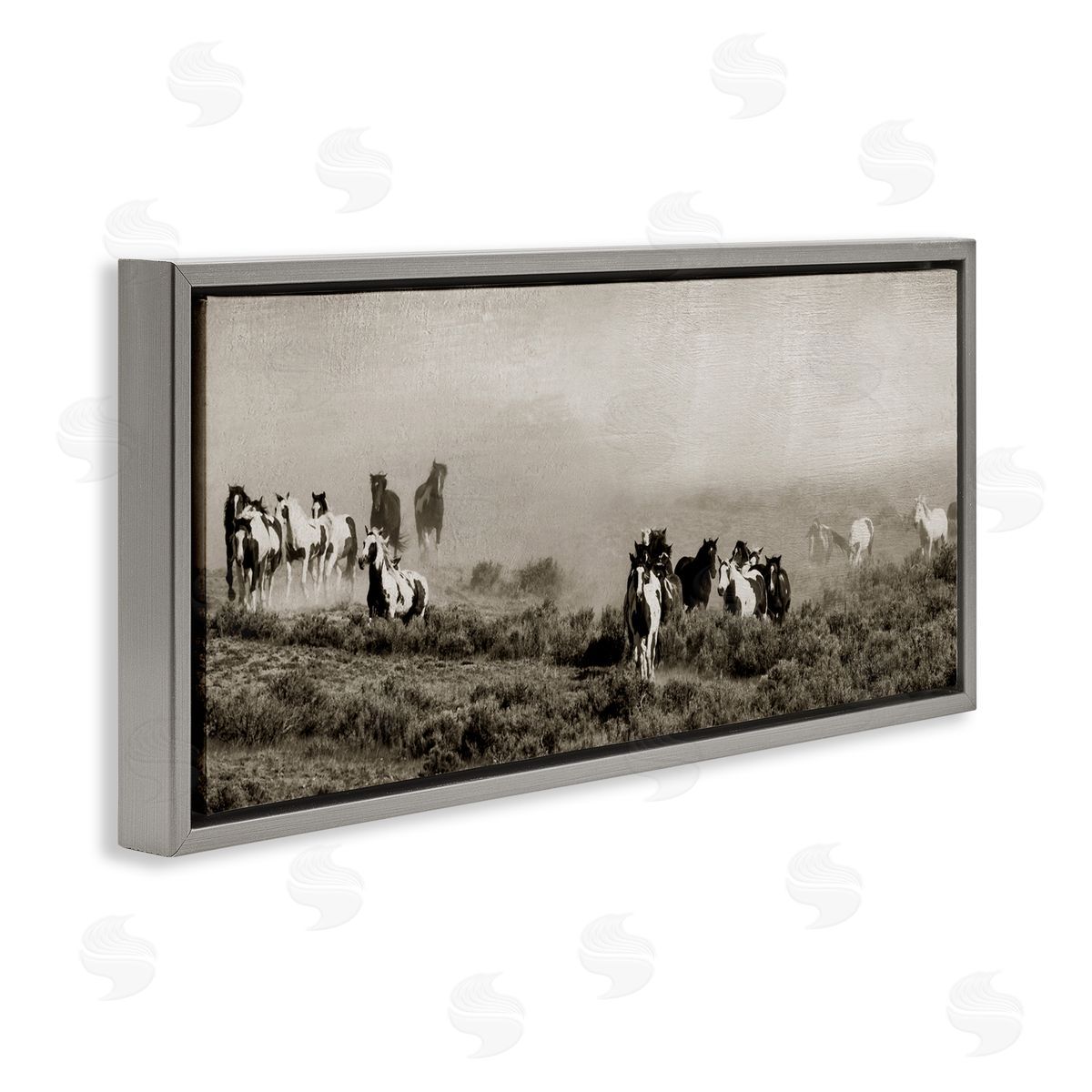 Danita Delimont Dust Up Horse Stampede Gray Floating Frame Canvas Art Print