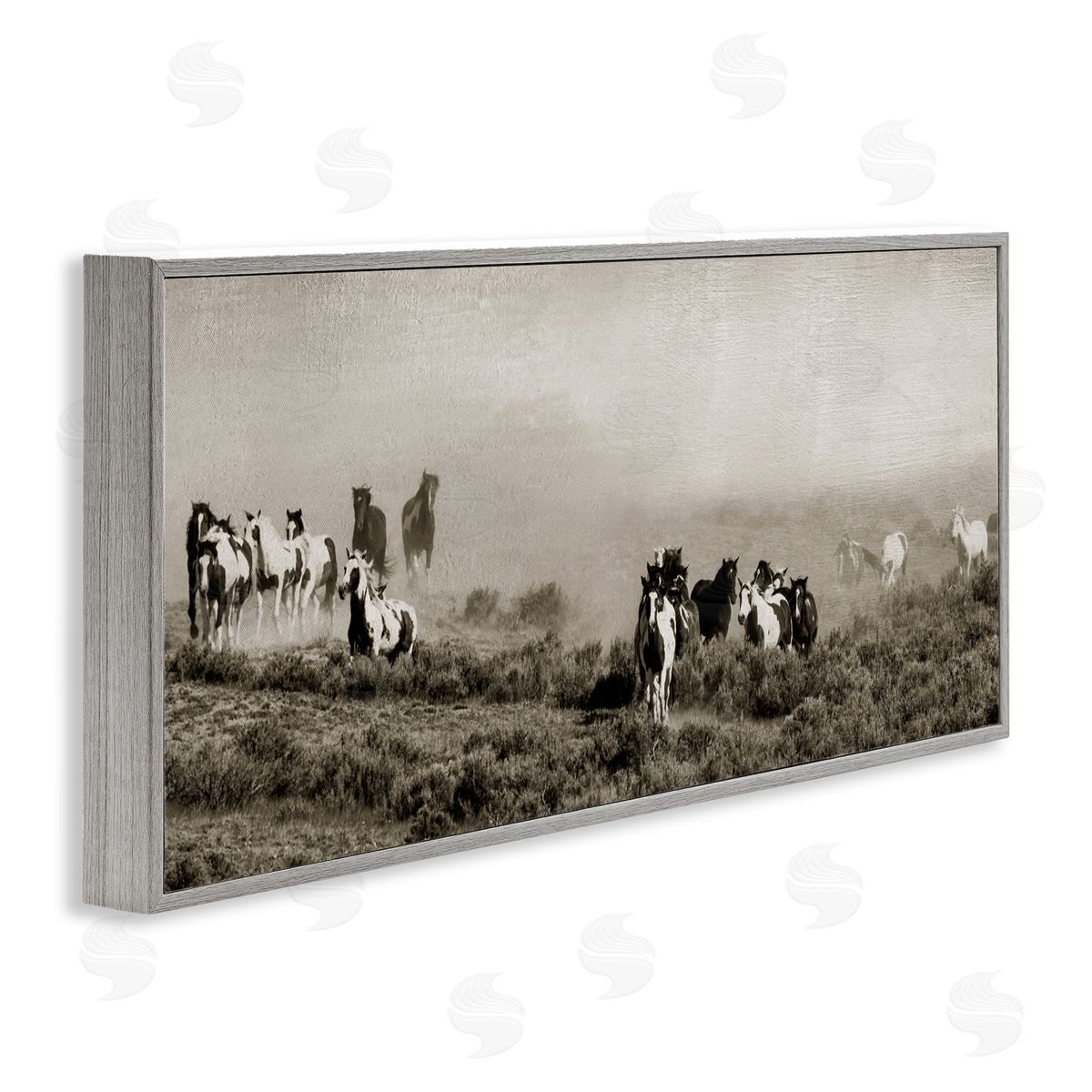 Danita Delimont Dust Up Horse Stampede Gray Framed Giclee Art Print