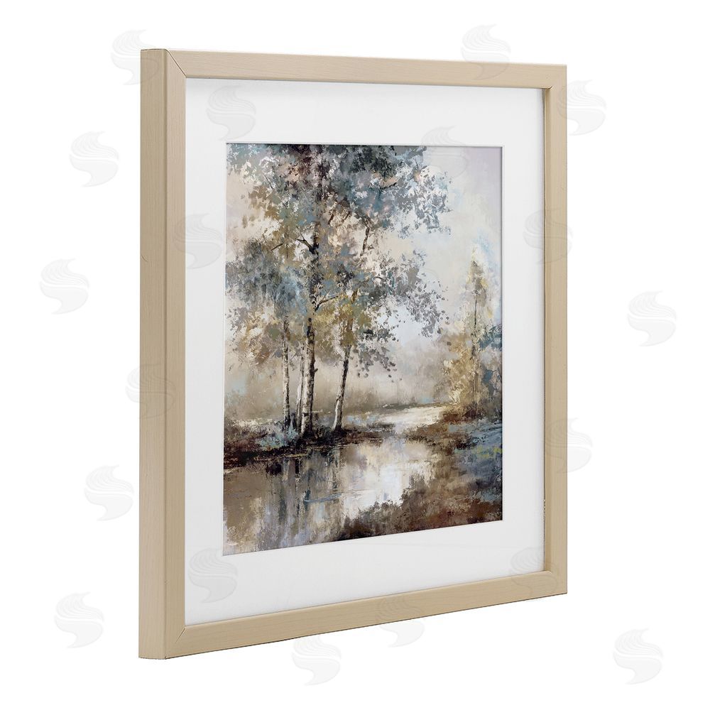 T.C. Chiu Meandering River Landscape Birch Framed Print Under Glass Art
