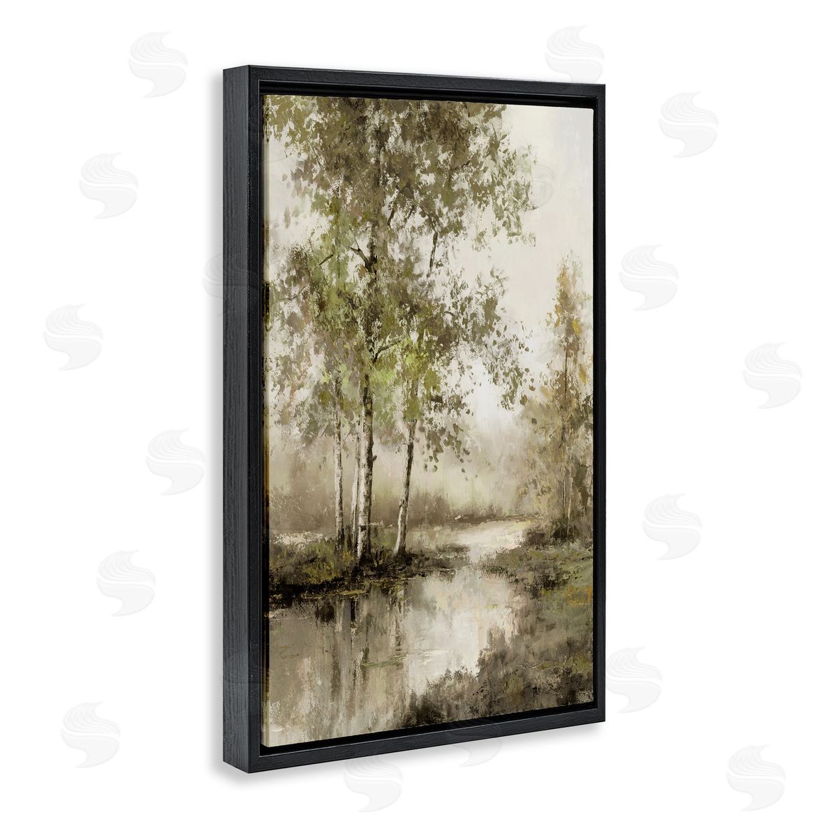 T.C. Chiu Spring River in Forest Black Floating Frame Canvas Wall Art Print