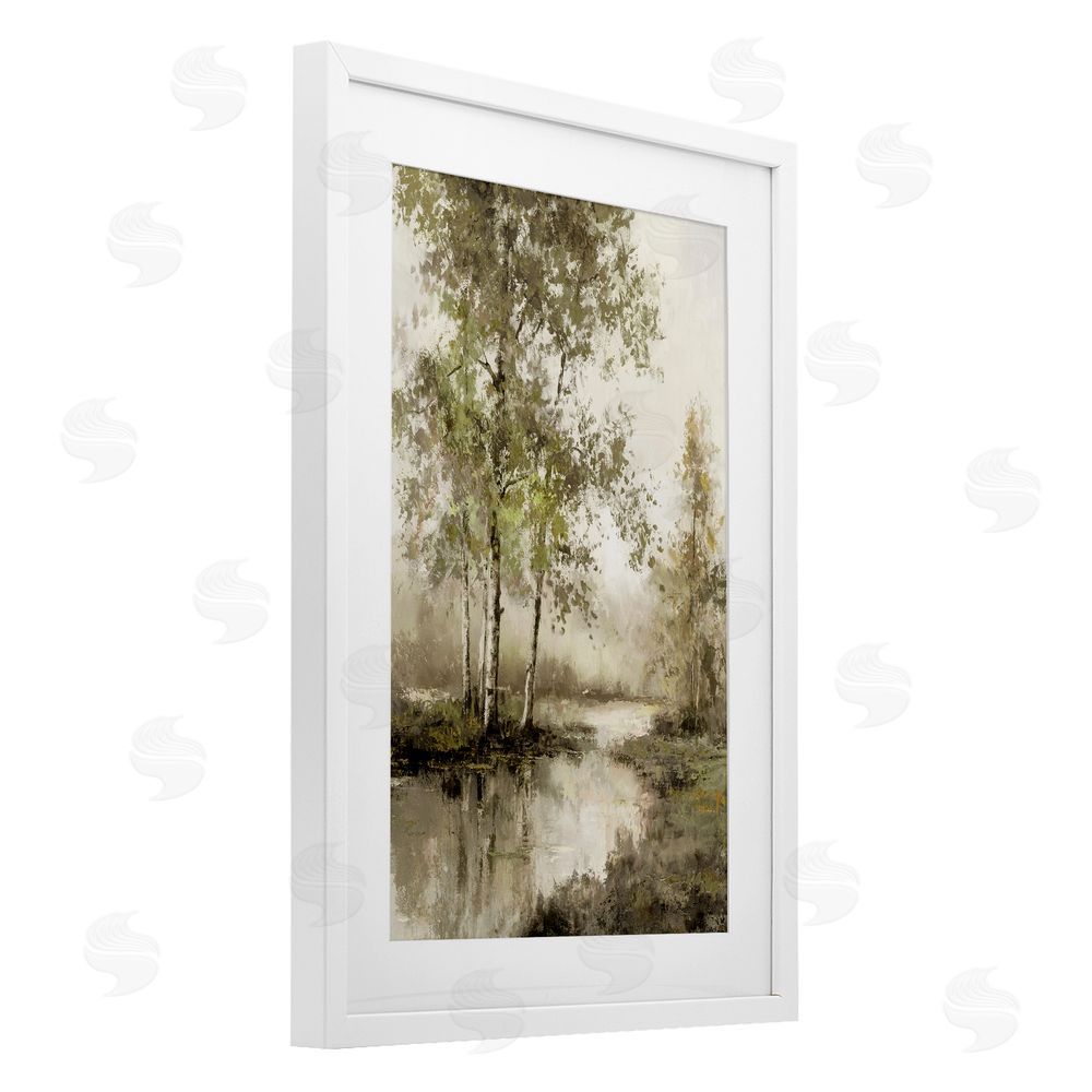 T.C. Chiu Spring River in Forest White Framed Print Under Glass Art