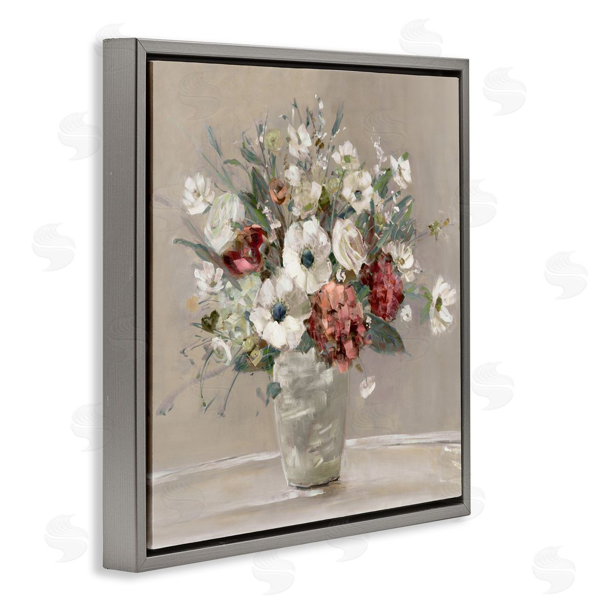 Sally Swatland Simply Happy Bouquet on Beige Gray Floating Frame Canvas Art Print