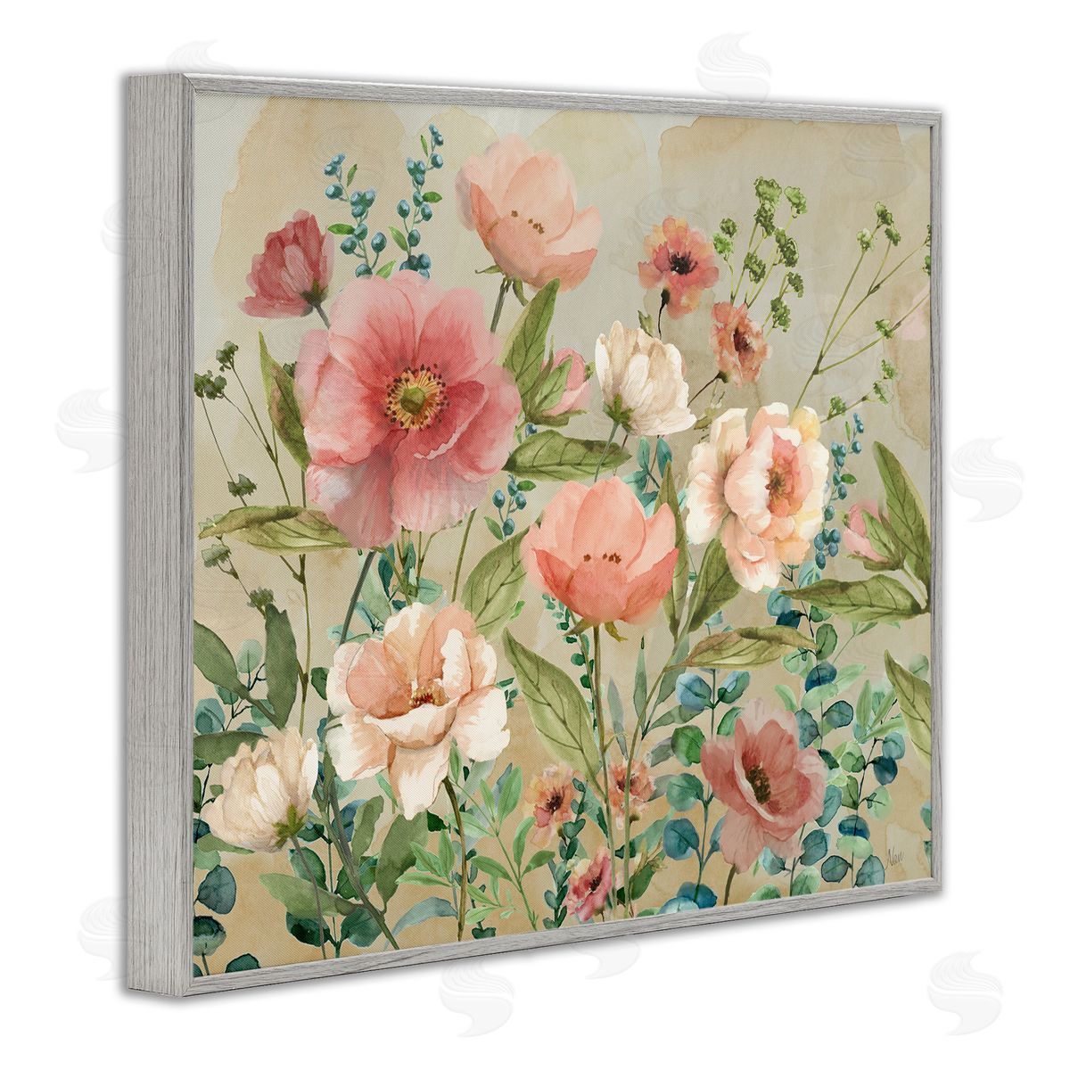 Nan Floral Surprise Garden Gray Framed Giclee Art Print