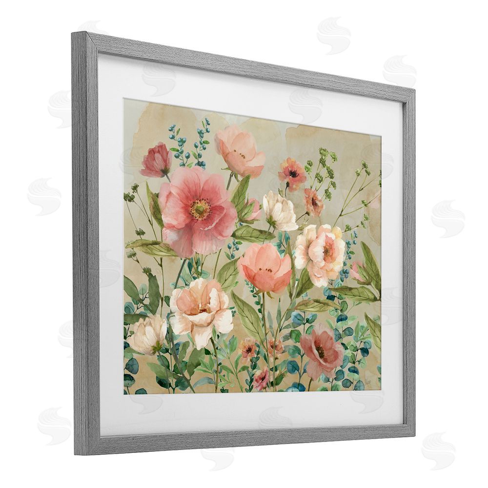 Nan Floral Surprise Garden Gray Framed Print Under Glass Art