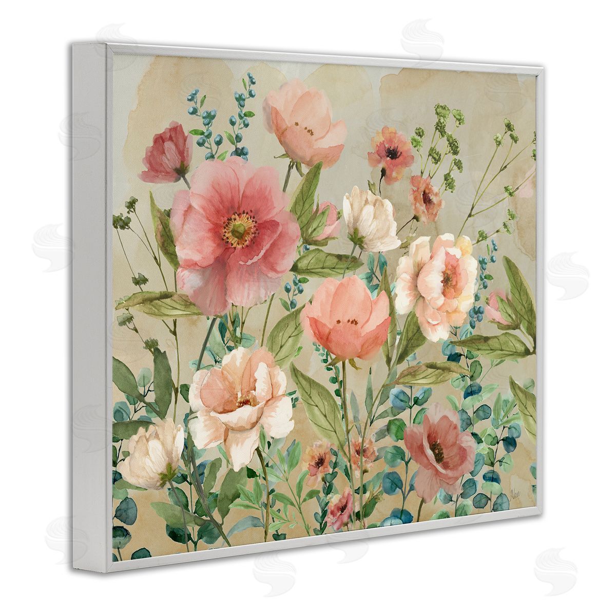 Nan Floral Surprise Garden White Frame Giclee Art Print