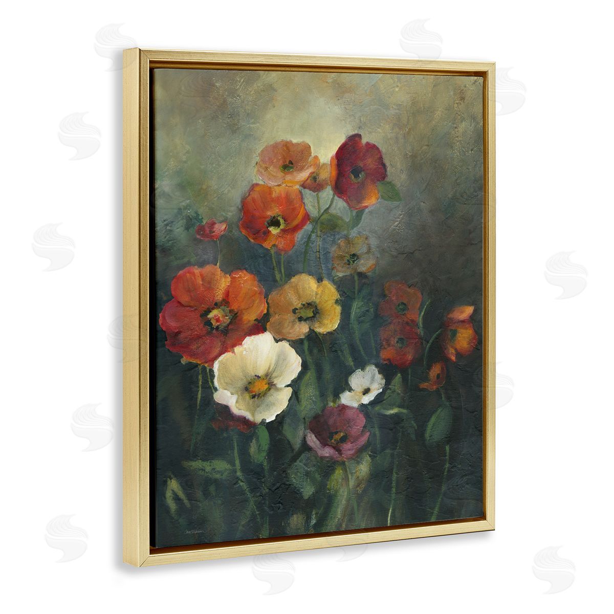 Carol Robinson Poppies at Dawn Scene Gold Floating Frame Canvas Art Print