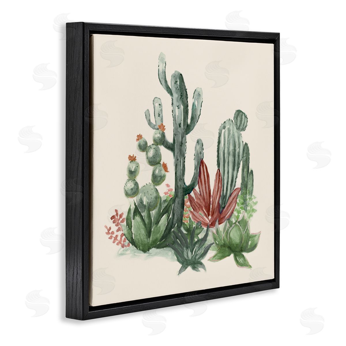 Nan Mojave Green Cacti Black Floating Frame Canvas Wall Art Print
