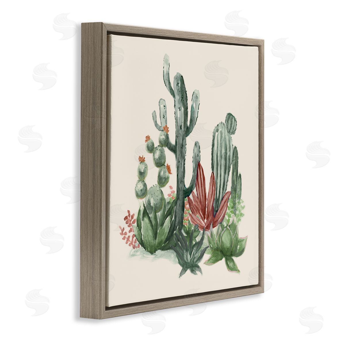 Nan Mojave Green Cacti Brown Floating Frame Canvas Art Print