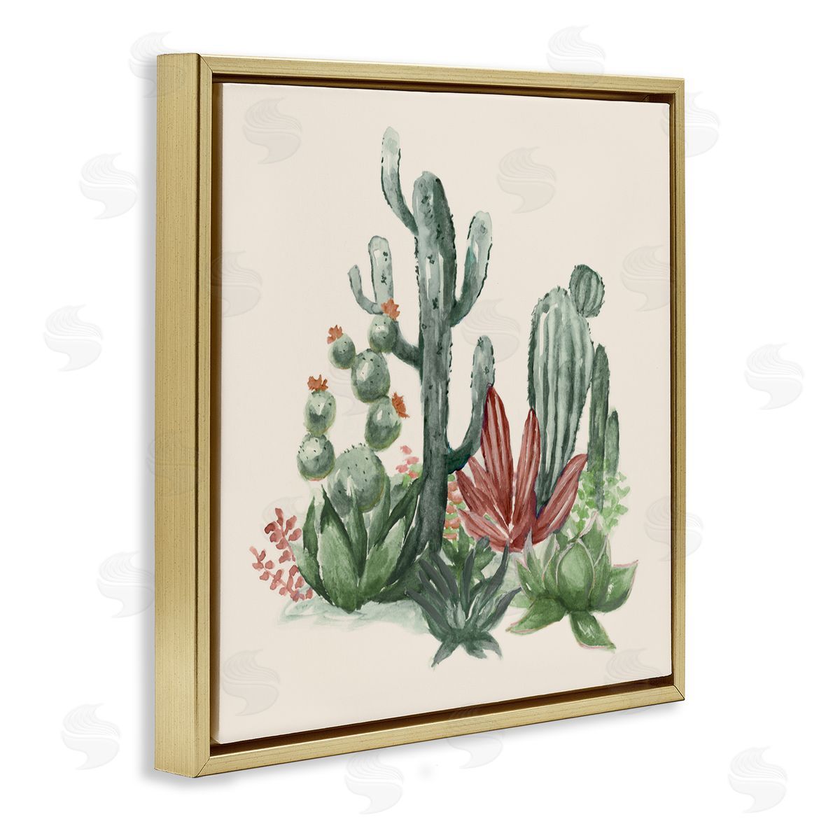 Nan Mojave Green Cacti Gold Floating Frame Canvas Art Print