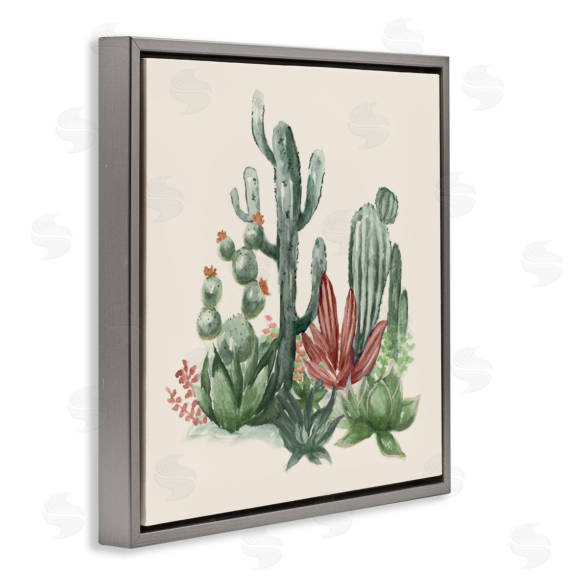 Nan Mojave Green Cacti Gray Floating Frame Canvas Art Print