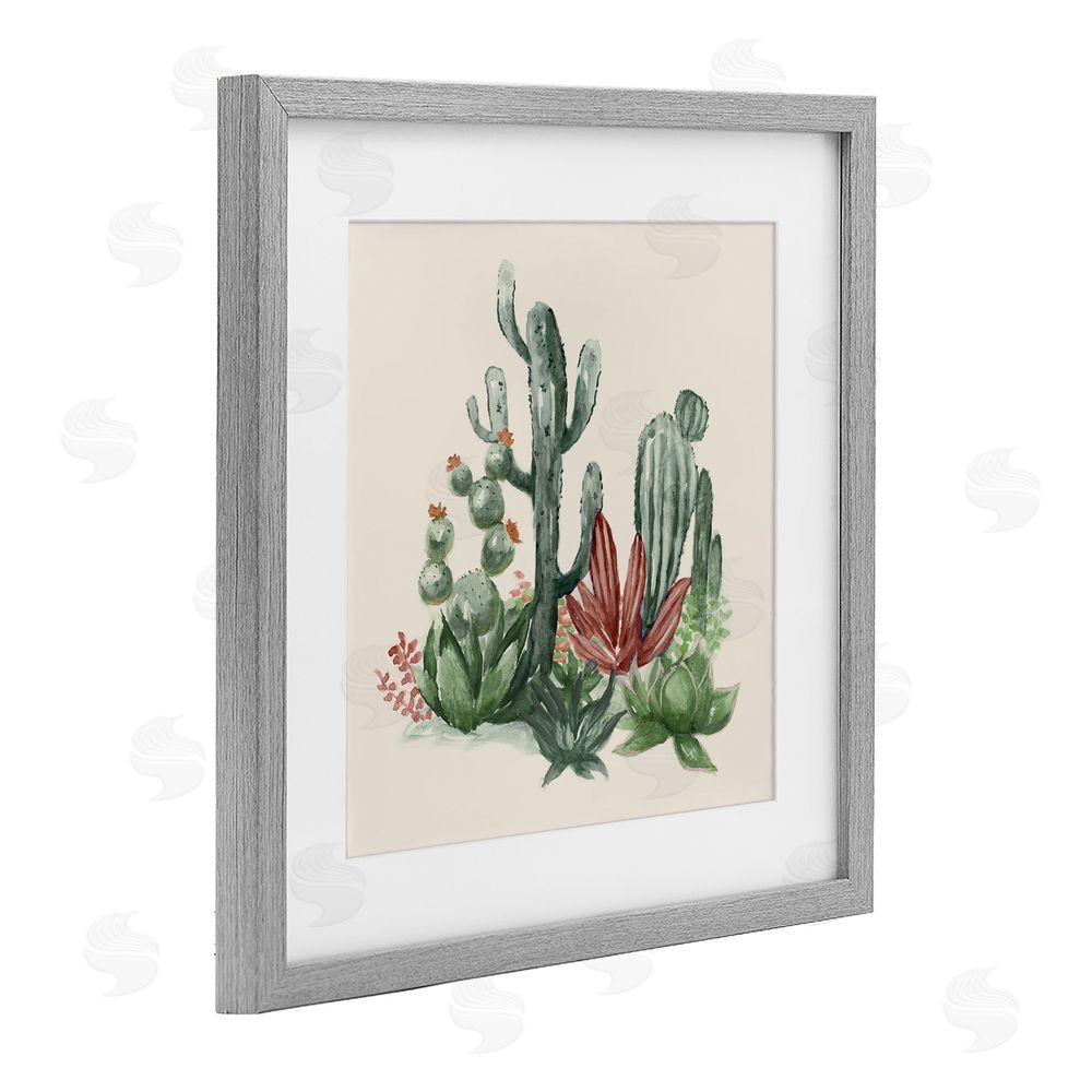 Nan Mojave Green Cacti Gray Framed Print Under Glass Art