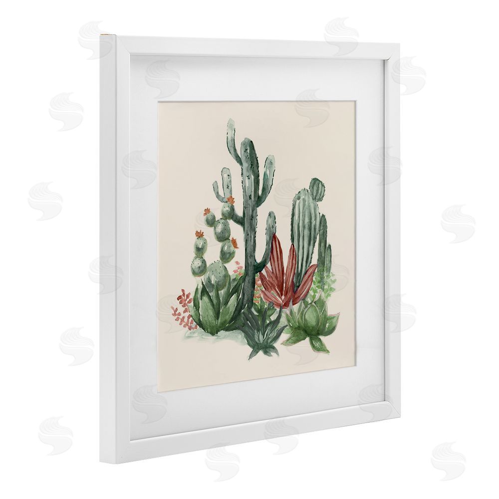 Nan Mojave Green Cacti White Framed Print Under Glass Art