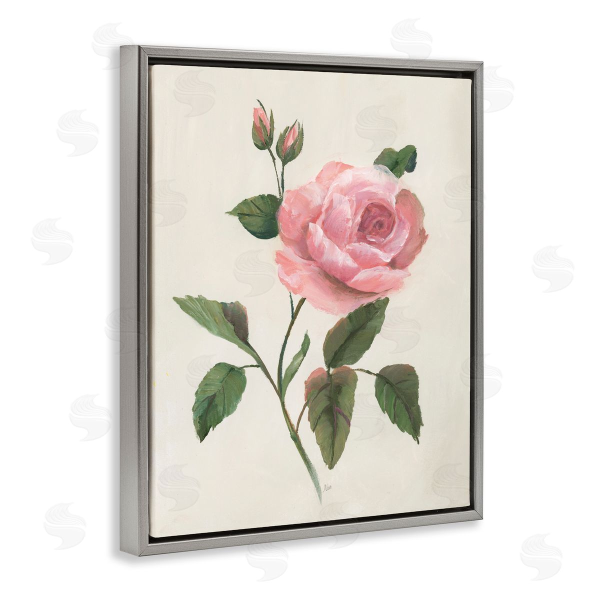 Nan Rosie Rose Floral Study Gray Floating Frame Canvas Art Print