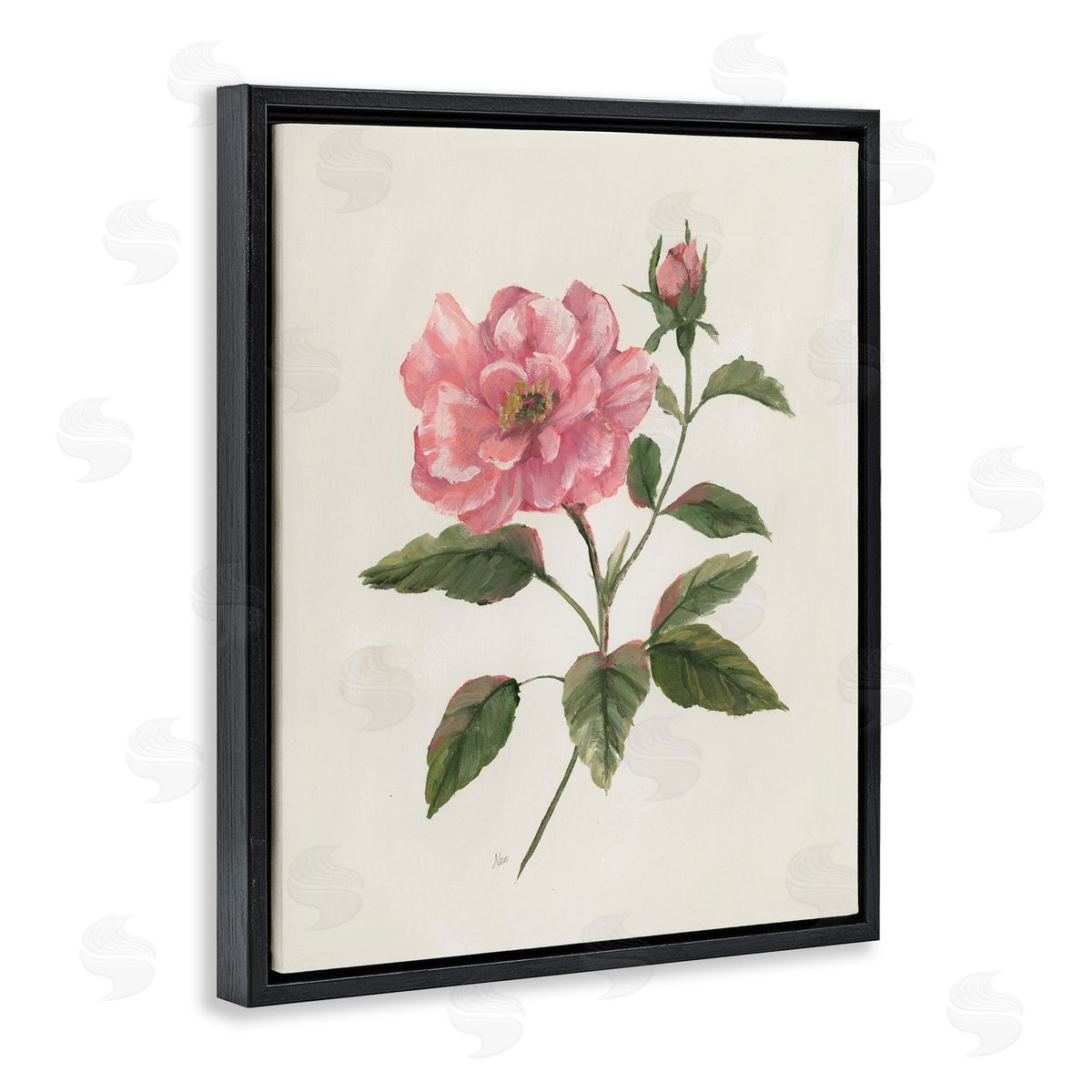 Nan Rosie Rose Flower Blossom Black Floating Frame Canvas Wall Art Print