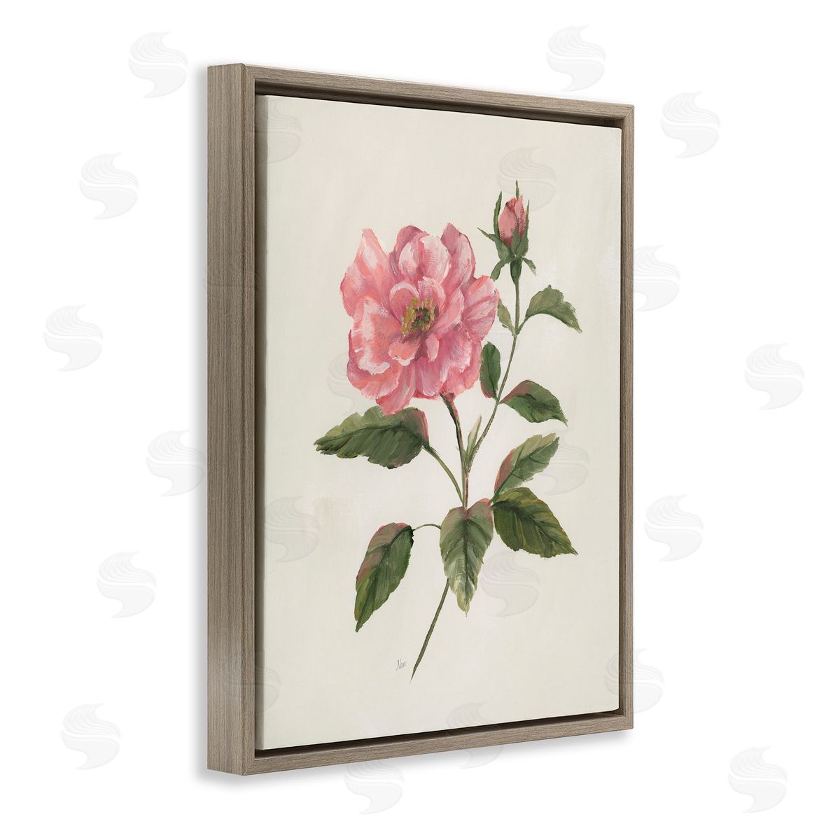 Nan Rosie Rose Flower Blossom Brown Floating Frame Canvas Art Print