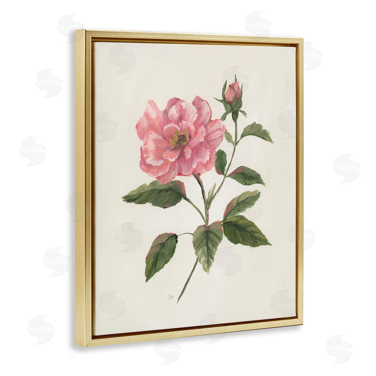 Nan Rosie Rose Flower Blossom Gold Floating Frame Canvas Art Print