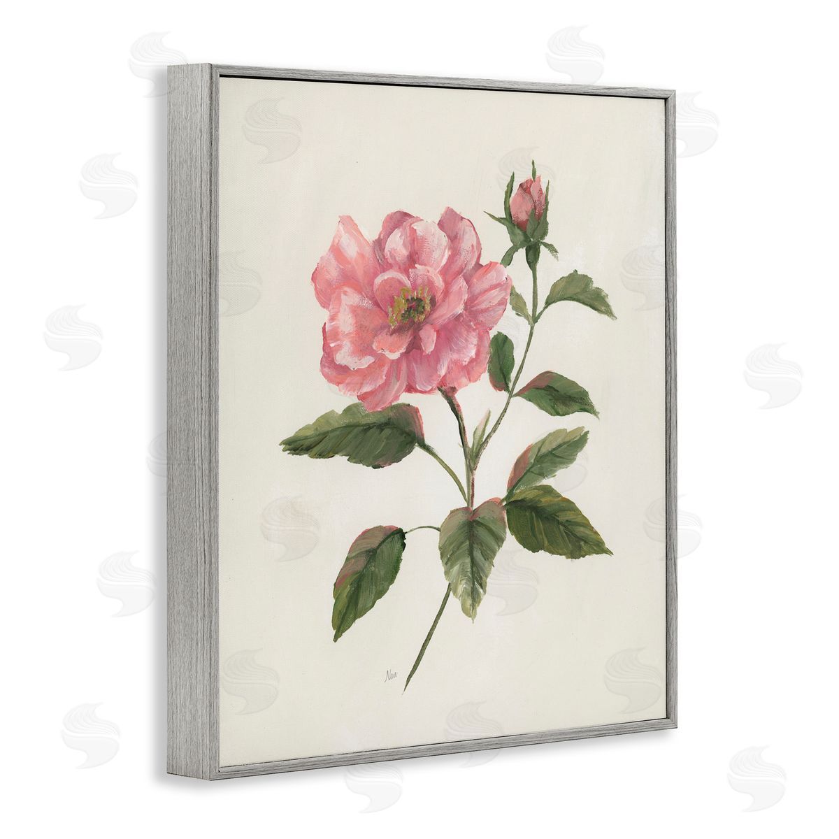 Nan Rosie Rose Flower Blossom Gray Framed Giclee Art Print
