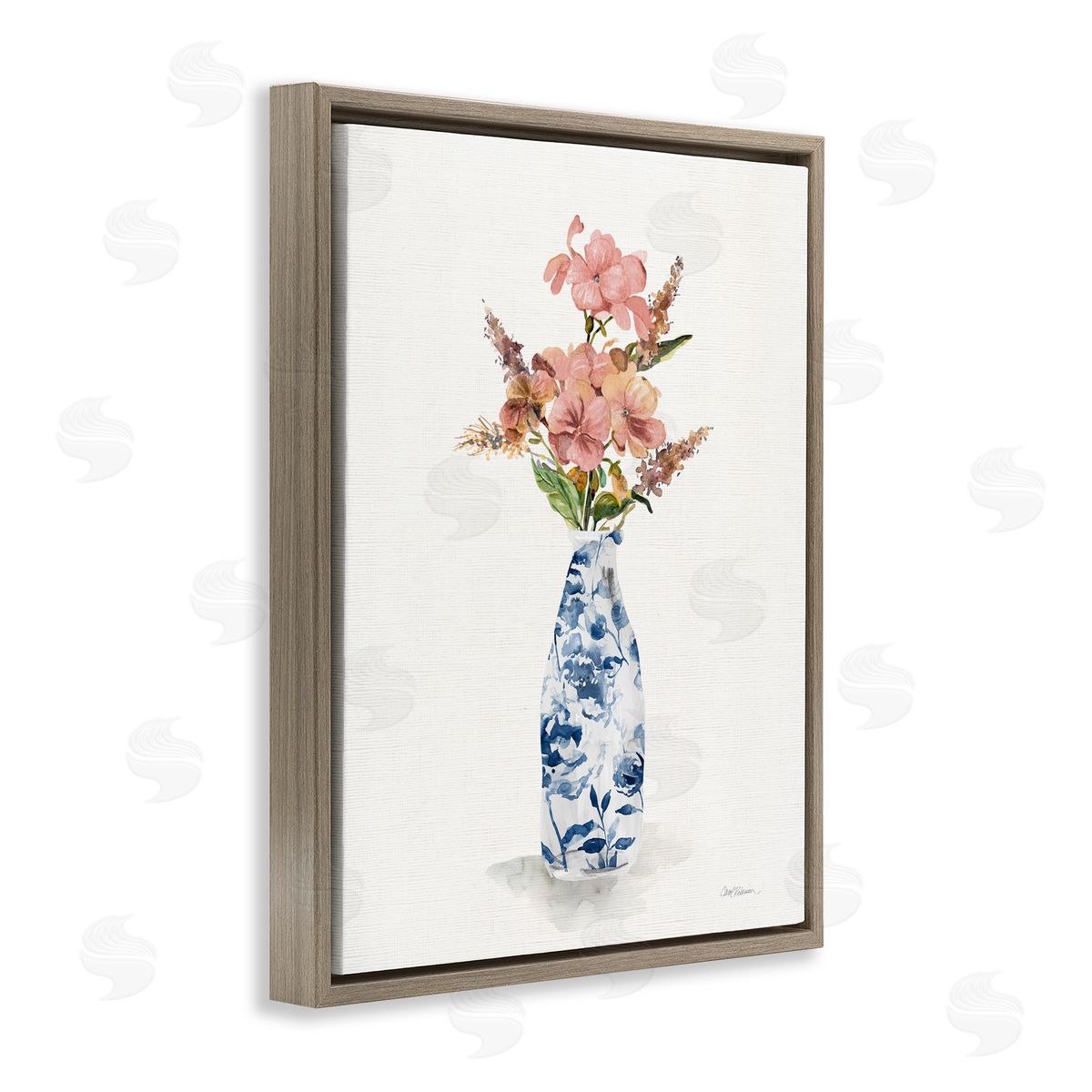 Carol Robinson Chinoiserie Blooms Pink Florals Brown Floating Frame Canvas Art Print
