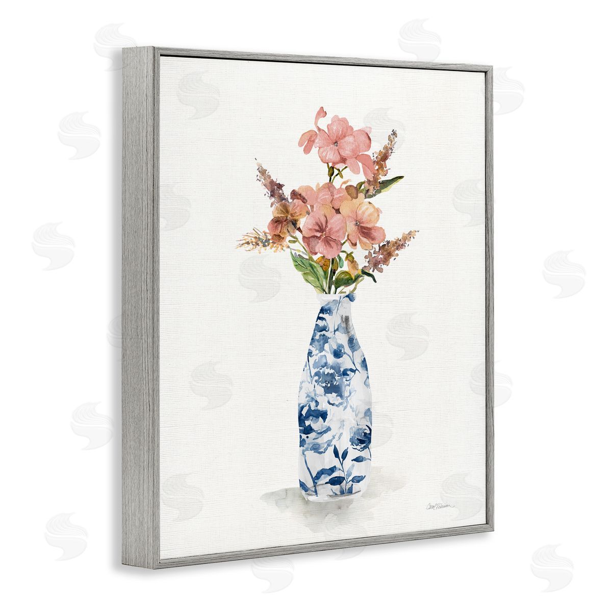 Carol Robinson Chinoiserie Blooms Pink Florals Gray Framed Giclee Art Print