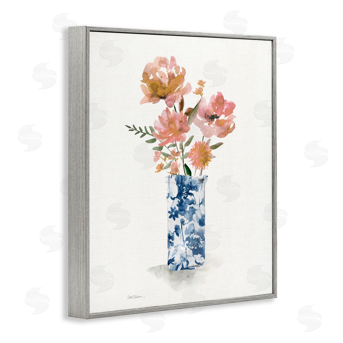 Carol Robinson Chinoiserie Blooms Pink Flowers Gray Framed Giclee Art Print