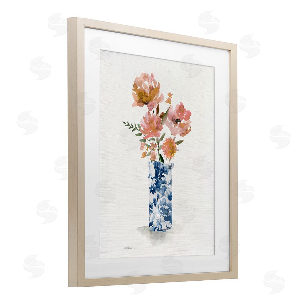 Carol Robinson Chinoiserie Blooms Pink Flowers Birch Framed Print Under Glass Art